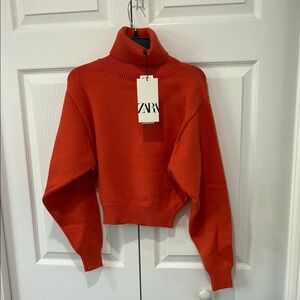 Zara Red Cowl Neck Sweater Chunky Knit
